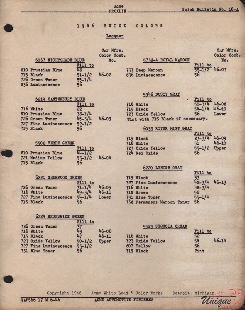 1946 Buick Paint Charts Acme 3